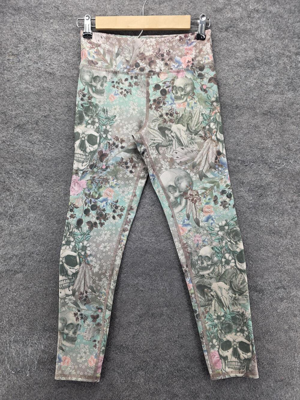 Evolution And Creation Leggings Womens S Ankle Skull Floral Gothic Knit Spandex